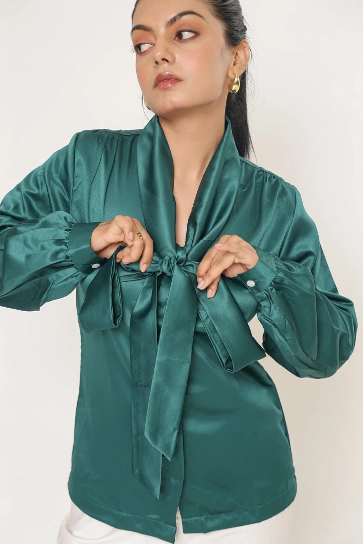 Sugnaa Elle Bow Blouse Top - Emerald Green
