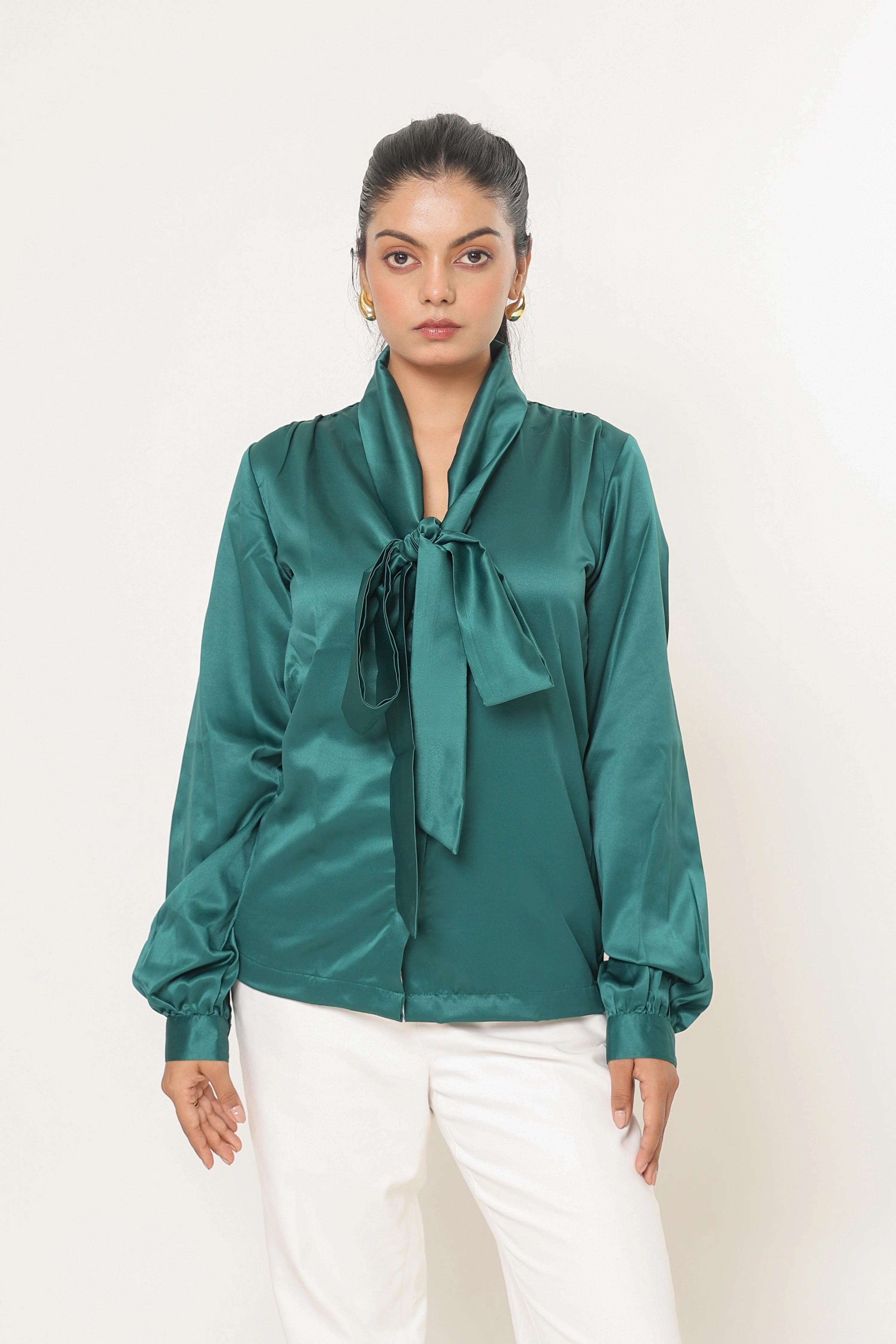 Sugnaa Elle Bow Blouse Top - Emerald Green