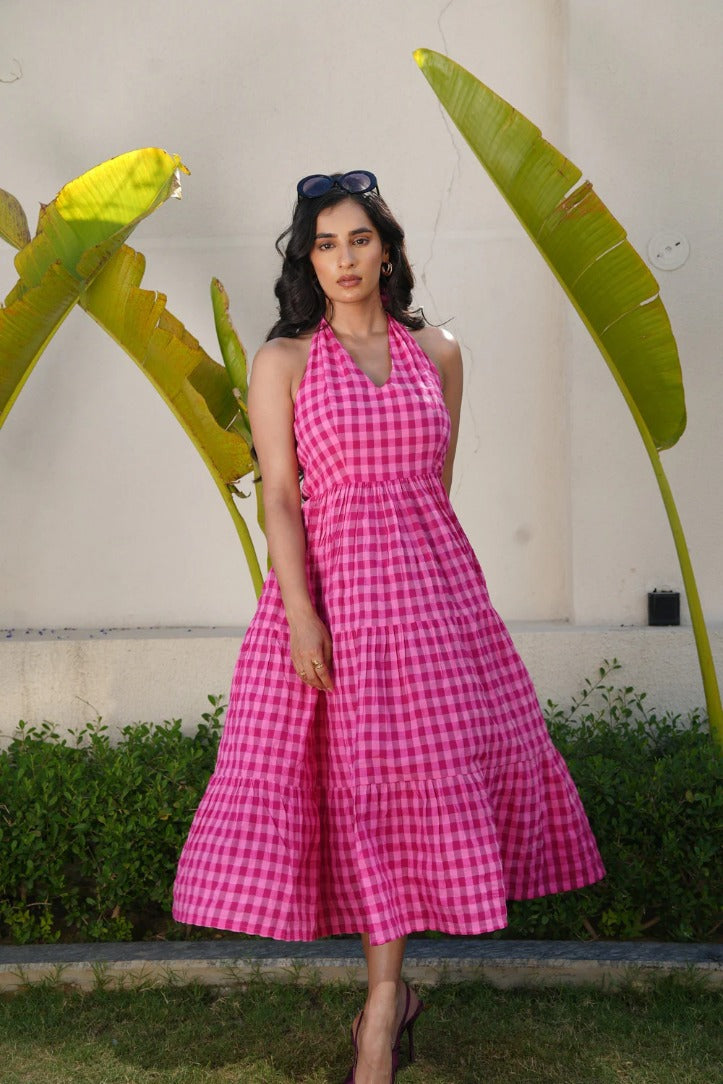 Sugnaa Halterneck Rose Dress