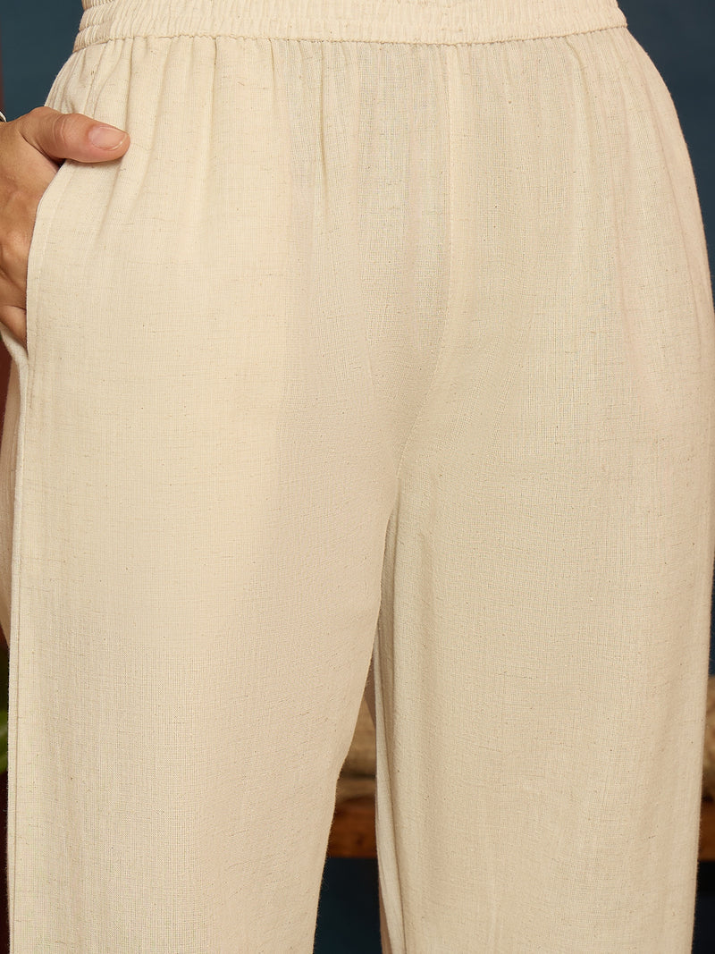 Stylum Women's Solid & Embroidered Cotton Flex A-Line Kurta Pant Set