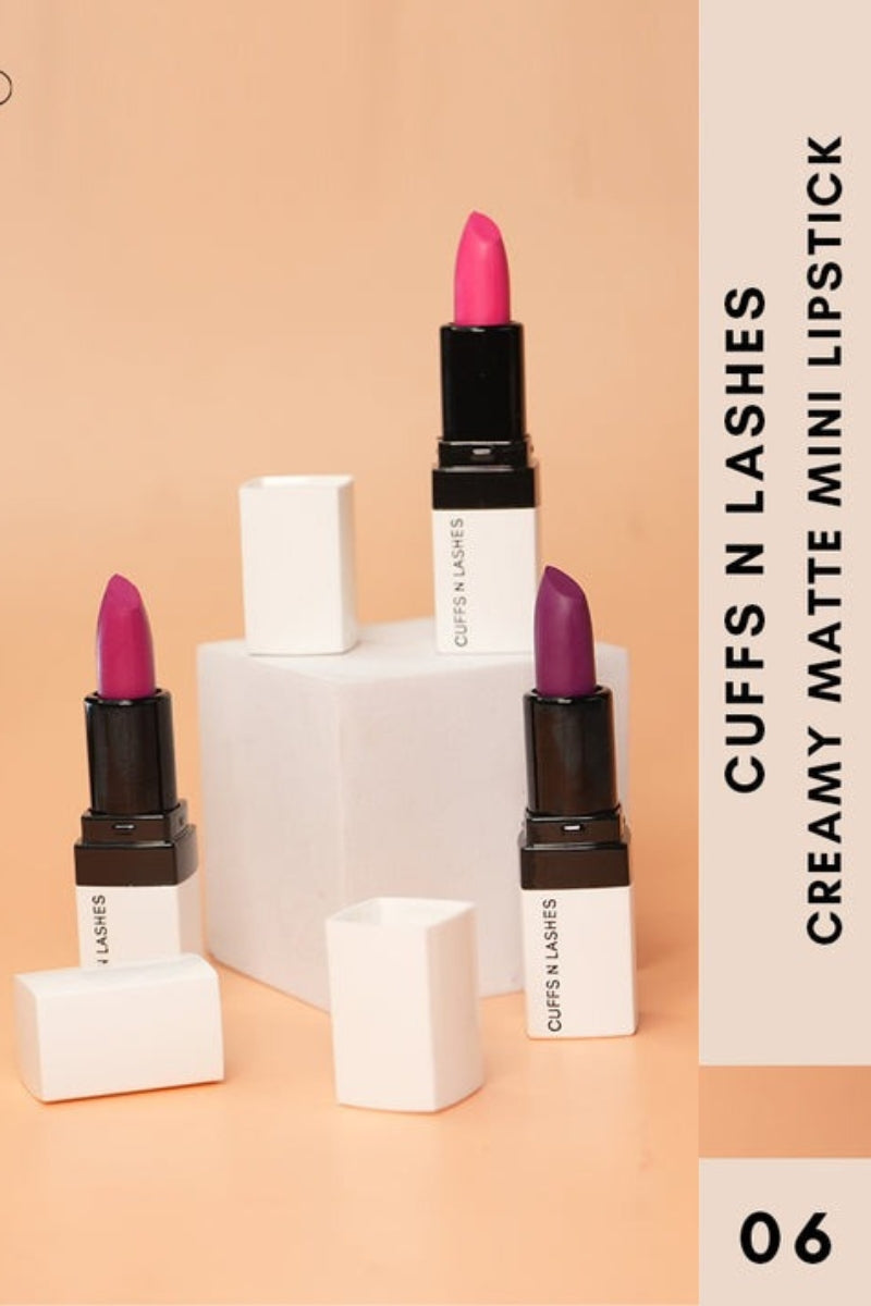 Cuffs N Lashes Set-6 - Doodle Lips Mini Creamy Matte Lipsticks - Set of 3