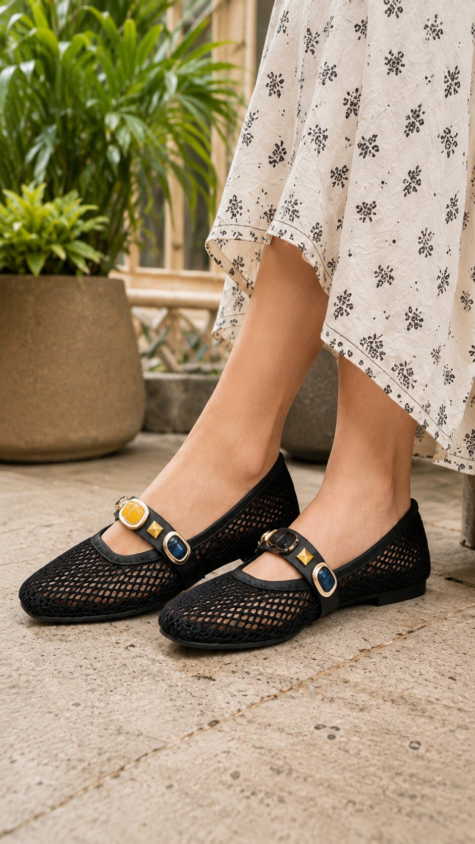 Sandal Stories Mesh Gemstone Mary Janes Ballerinas