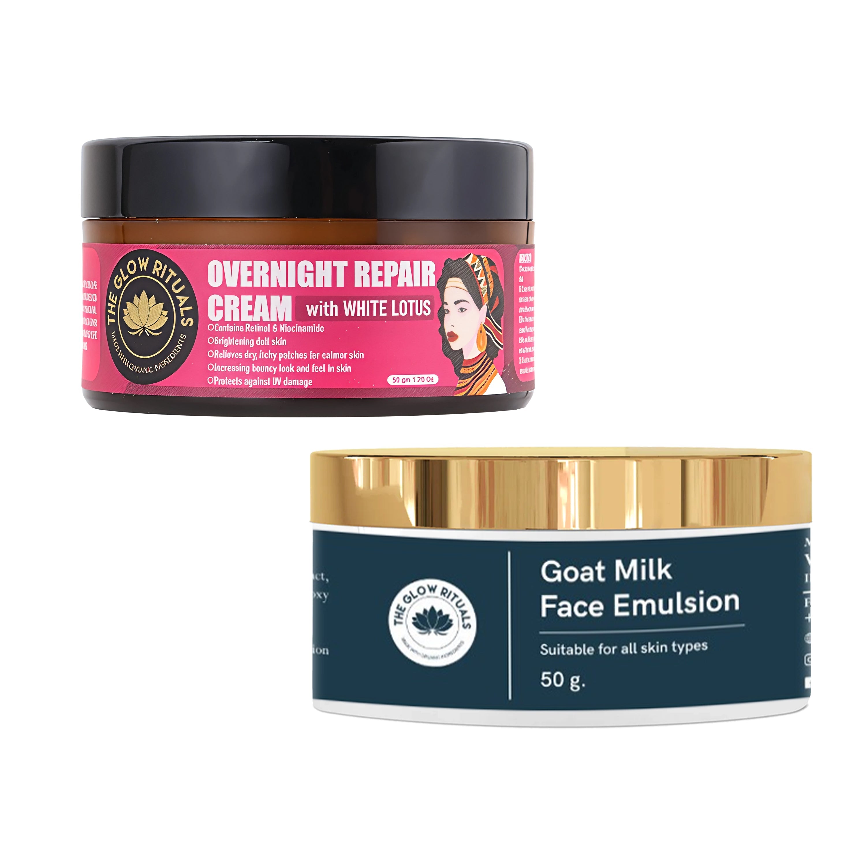 The glow rituals Goat Milk Face Emulsion & Overnight Repair Cream Combo