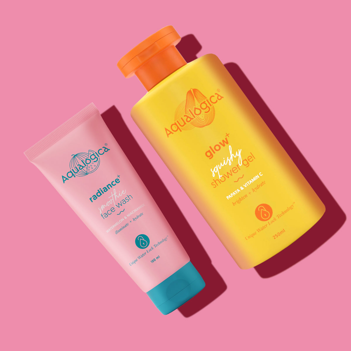 Aqualogica Hello Radiant Skin Combo (Glow+ Squishy Shower Gel + Radiance+ Smoothie Face Wash) - 250ml + 100ml