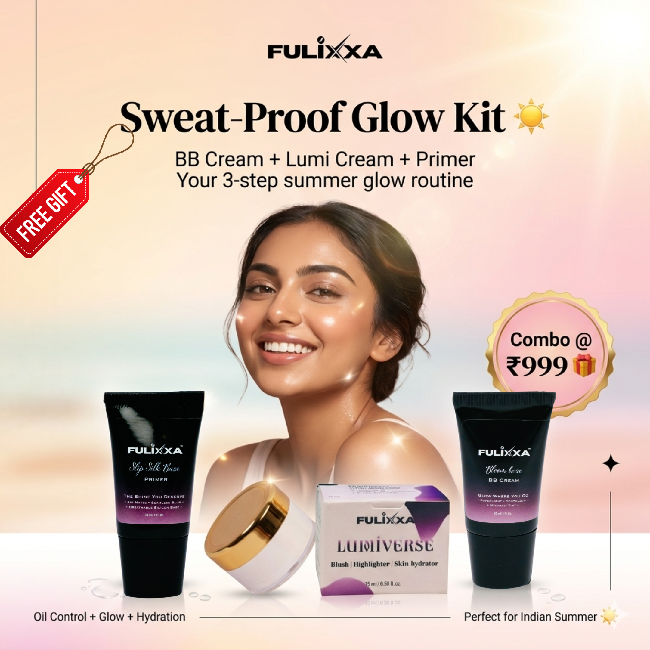 Fulixxa Sweat Proof Glow Kit - Summer sale special - Pack Of 4 {with free gift inside}