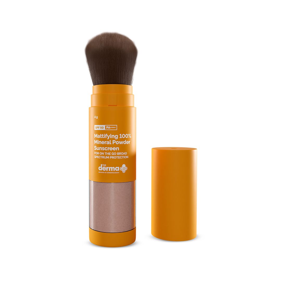 Derma Co Mattifying 100% Mineral Powder Sunscreen with SPF 50 For On The Go Broad Spectrum Protection - 4g