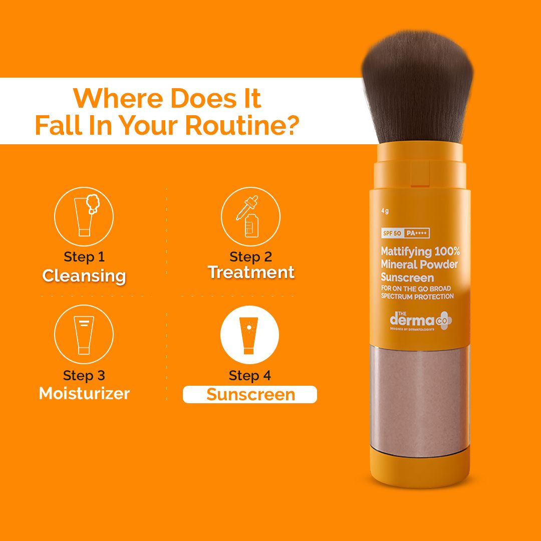 Derma Co Mattifying 100% Mineral Powder Sunscreen with SPF 50 For On The Go Broad Spectrum Protection - 4g