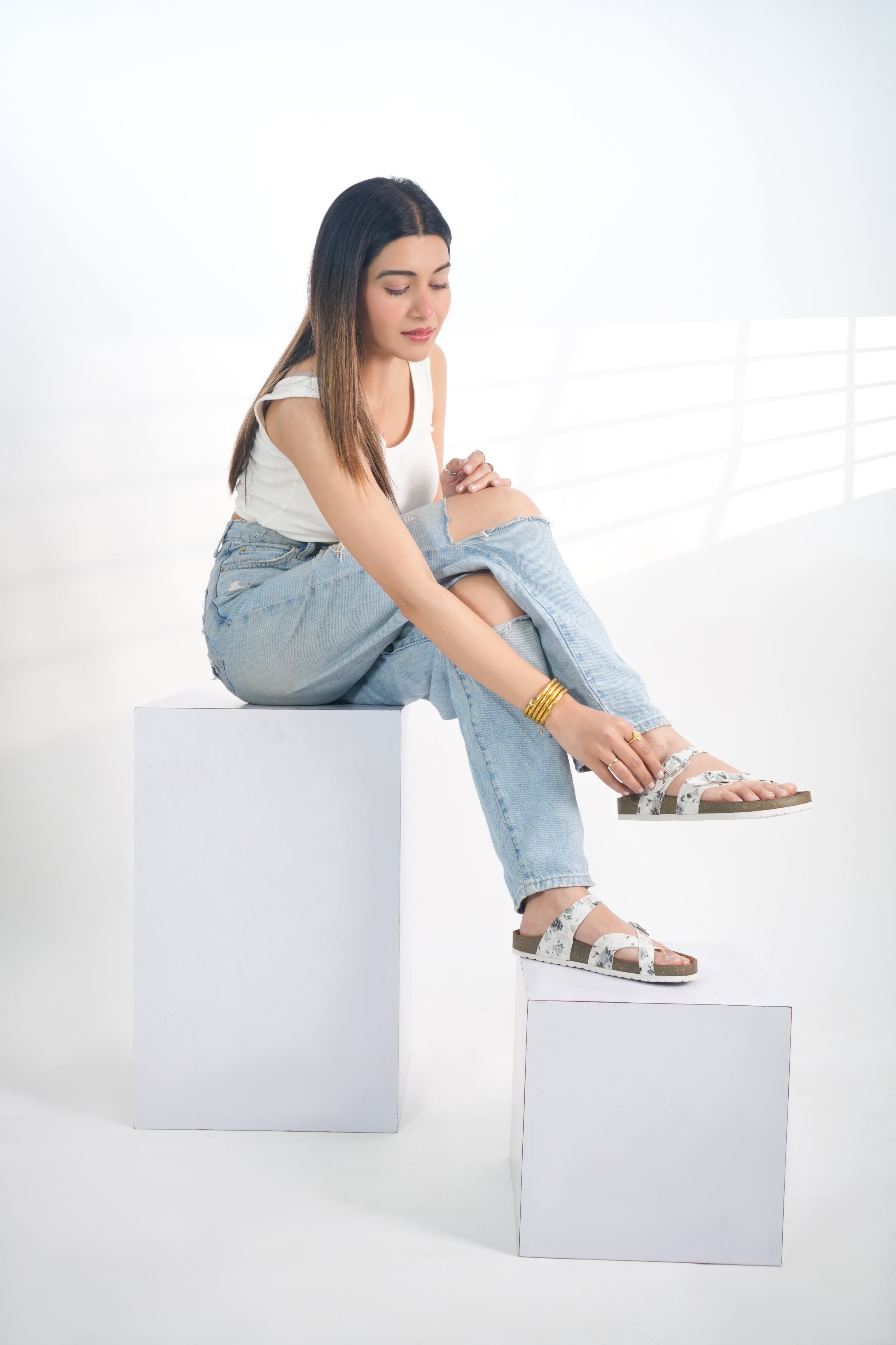 LYDC White Flower Sandals for Women - Soho - White-Flower
