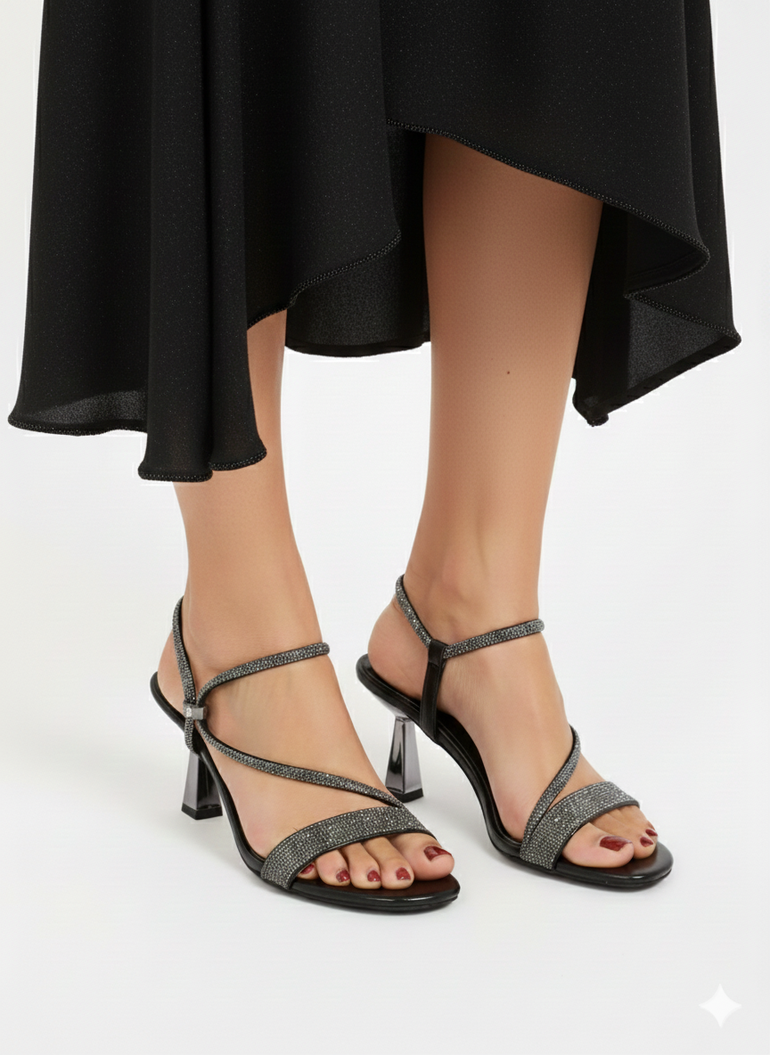 LYDC Black Kitten Heels Sandals for Women - Black