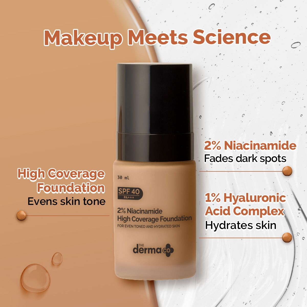 Derma Co 2% Niacinamide High Coverage Foundation With 1% Hyaluronic Acid Complex & SPF 40 PA+++