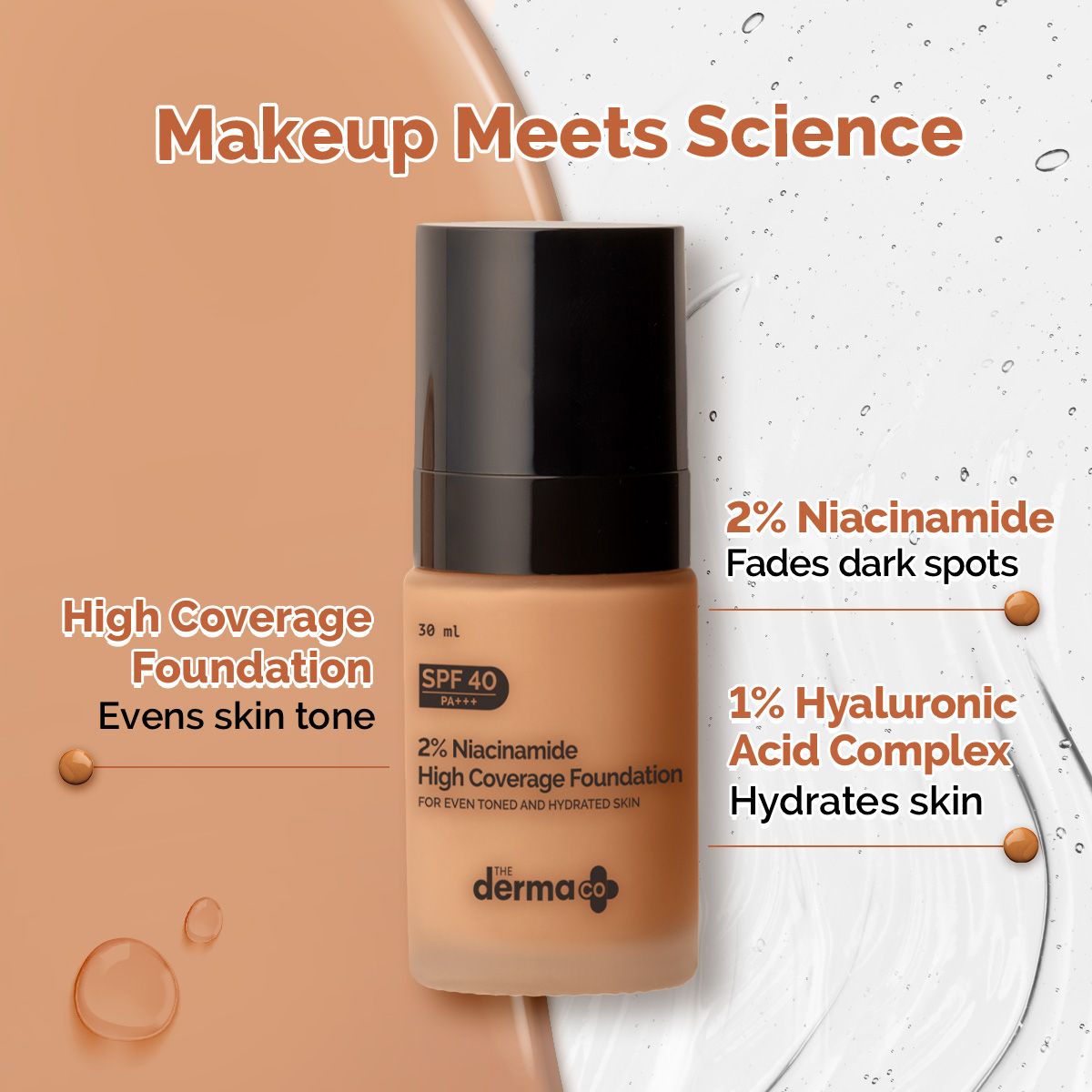 Derma Co 2% Niacinamide High Coverage Foundation With 1% Hyaluronic Acid Complex & SPF 40 PA+++