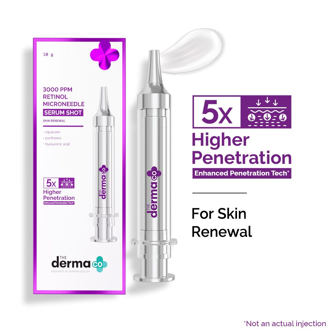 Derma Co 3000 PPM Retinol Microneedle Serum Shot with Squalene, Panthenol & Hyaluronic Acid for Skin Renewal - 10g