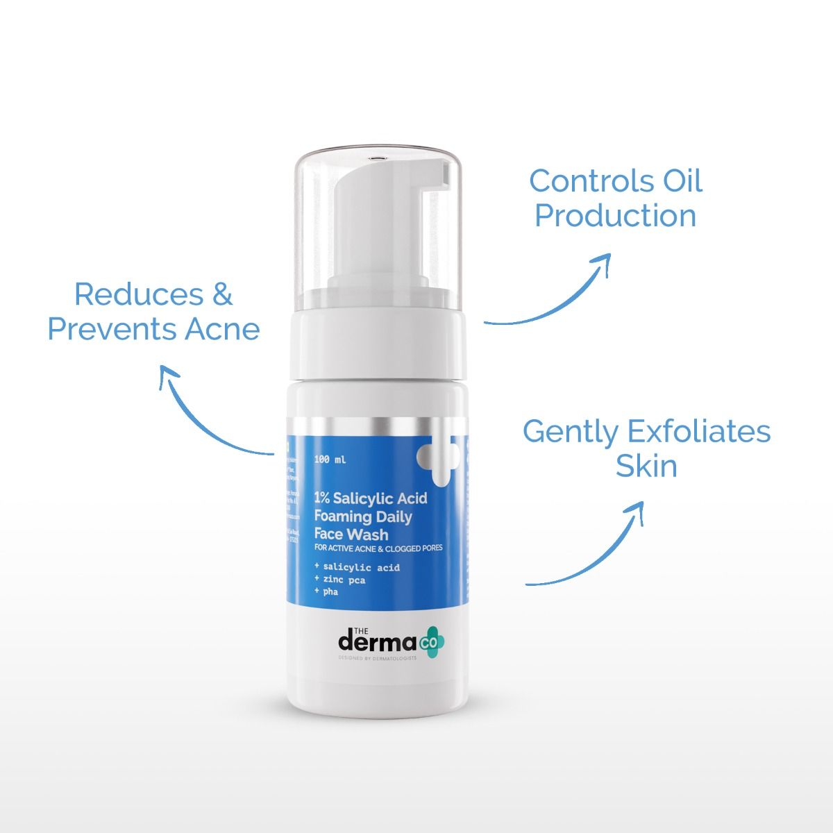 Derma Co 1% Salicylic Acid Foaming Daily Face Wash with Salicylic Acid, Zinc PCA & PHA - 100 ml