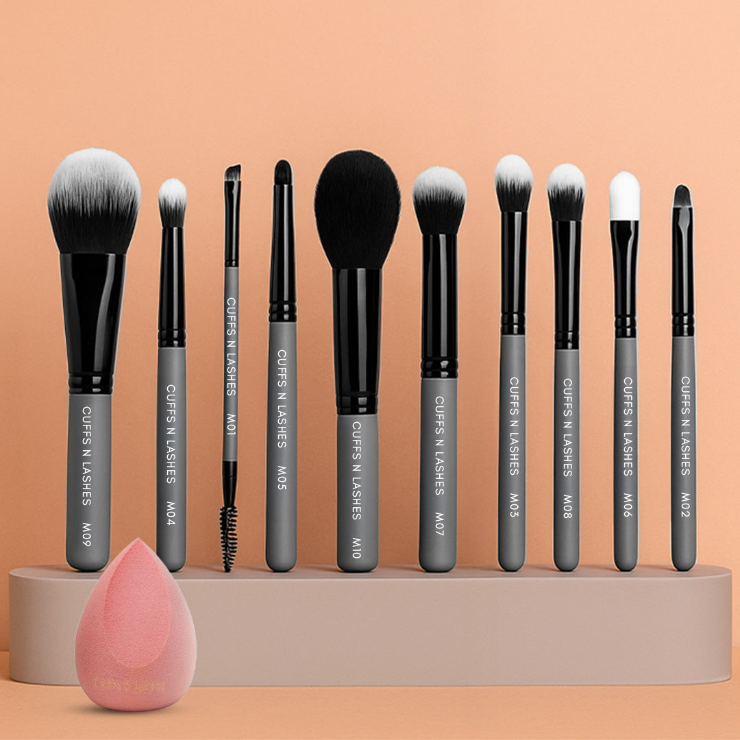 Cuffs N Lashes Mini Makeup Brushes Set Of 10 - With Sponge