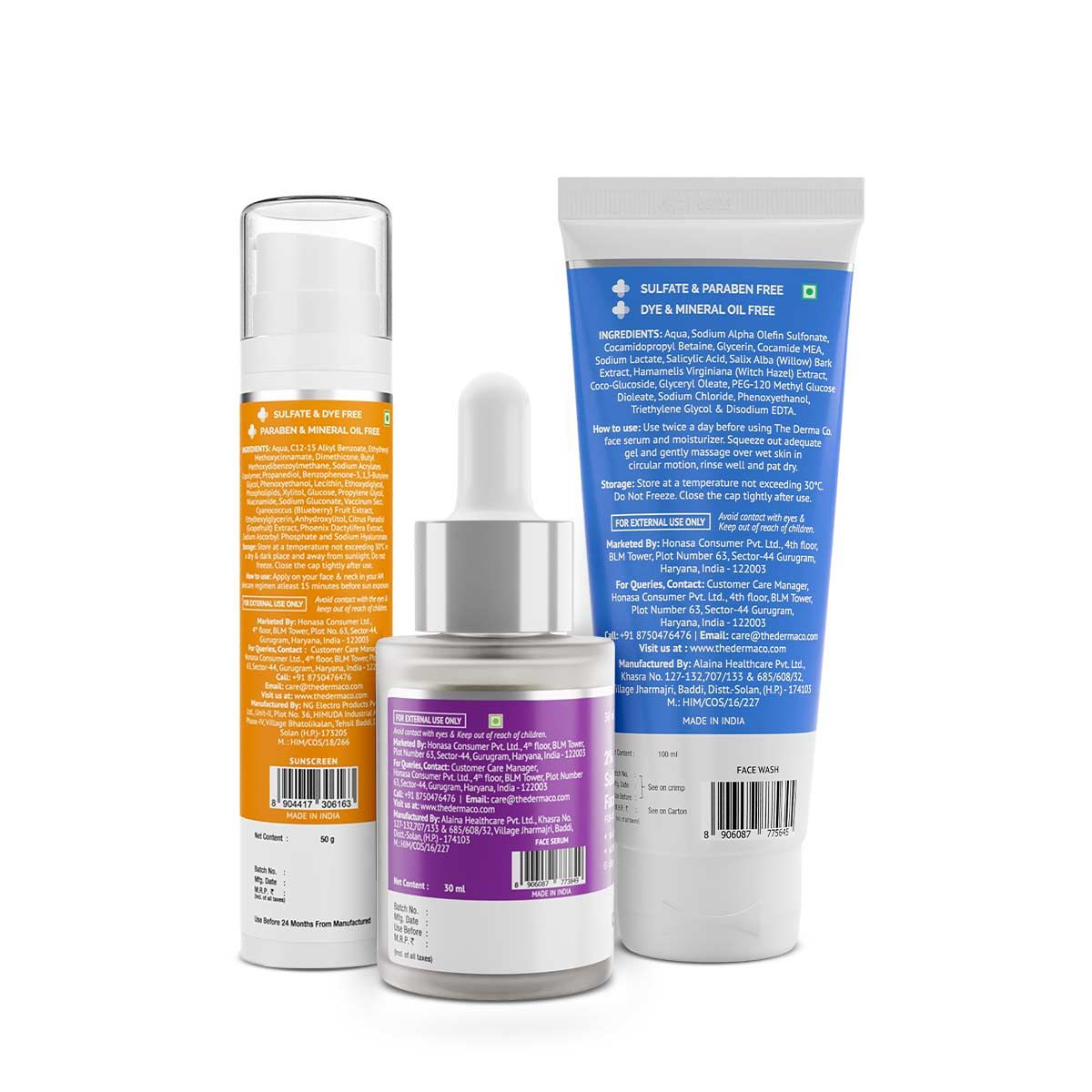 Derma Co Skin Brightening & Sun Protection Kit (2% Vitamin C Gel Daily Face Wash + 10% Vitamin C Face Serum + C-Cinamide Radiance Sunscreen Aqua Gel)