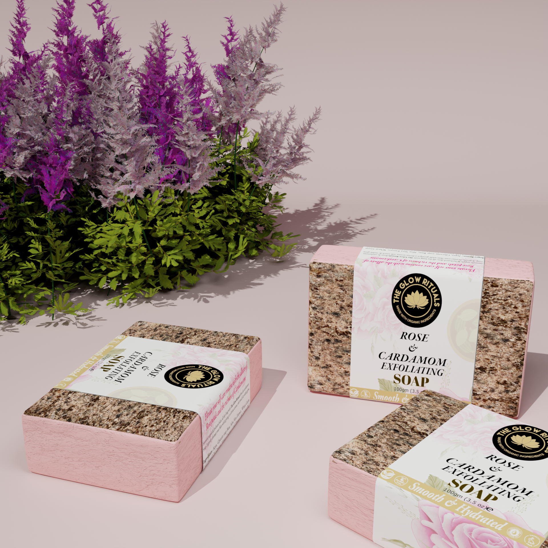 The Glow Rituals Rose & Cardamom Exfoliating Soap - 100g (Pack Of 3)